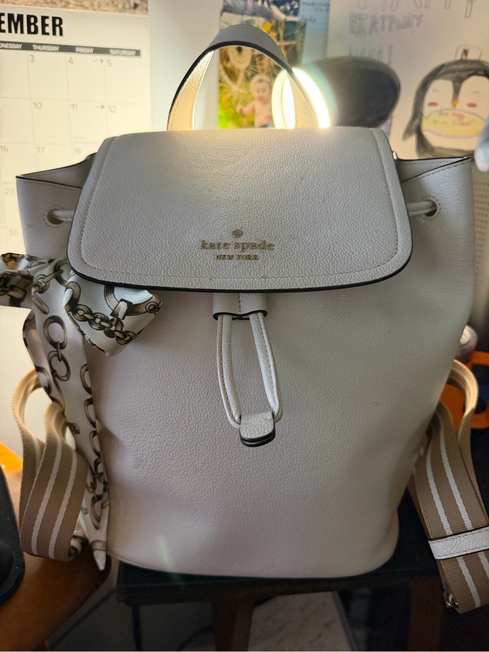 Kate spade NY Leila White Pebble Leather Drawstring Backpack